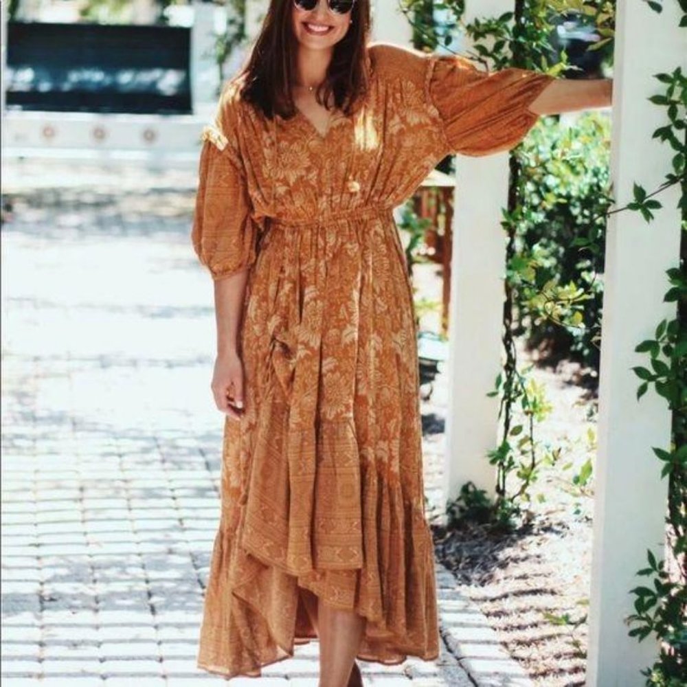 Bohemian Gypsy Print Ruffle Floral Dress Orange - Picture 5 of 13